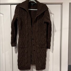Lauren Ralph Lauren Brown Cable Knit lambswool Cardigan large